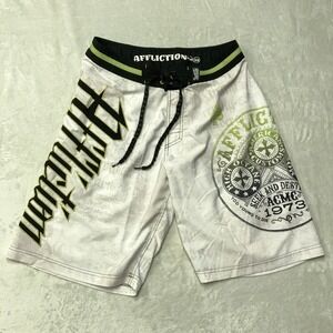VTG Affliction Y2K Embroidered Board Shorts Swim Trunks Spellout Mens 33